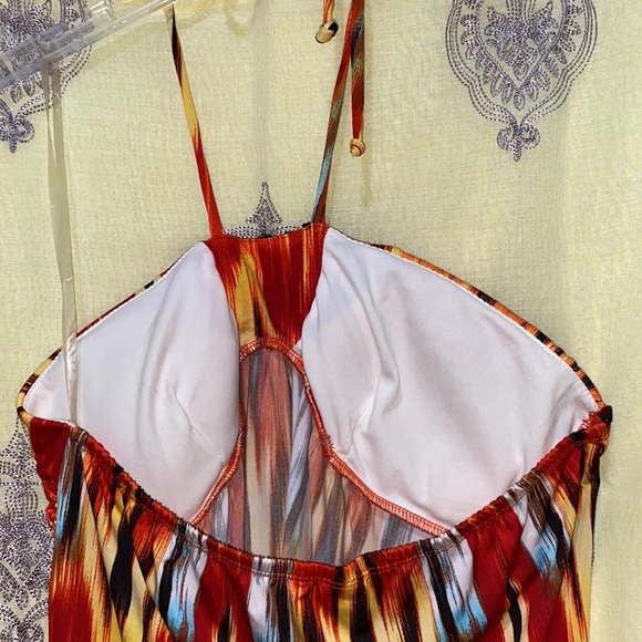 BEADED WESTERN DECOR HALTER DRESS SZ L REAR ELASTIC BACKLESS - Picture 9 of 16